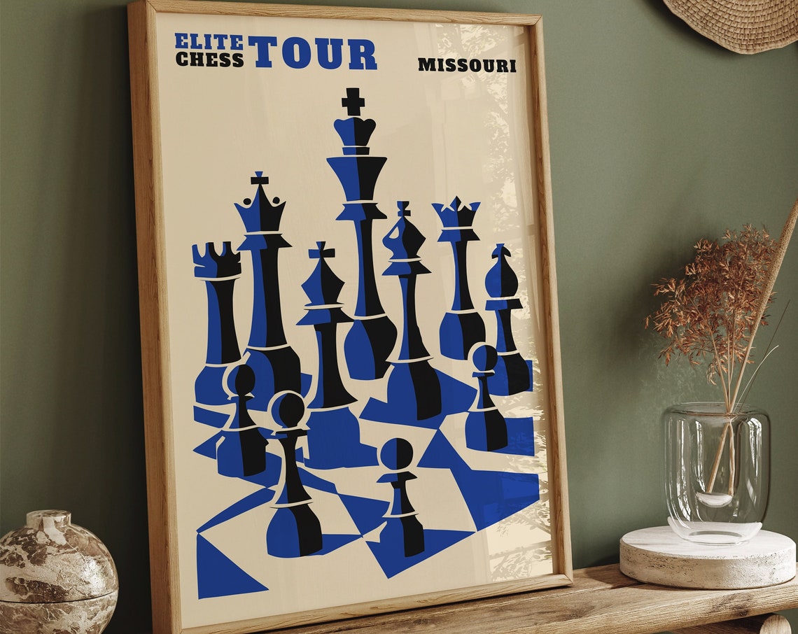 Elite Chess Tour Missouri Retro Blue Chess Piece Design Poster - Image 5