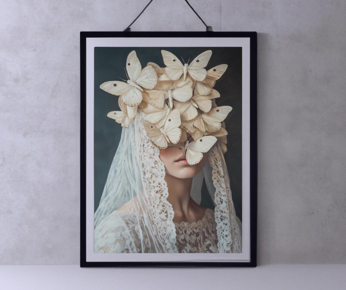Veiled Woman Moth Gothic Poster Print