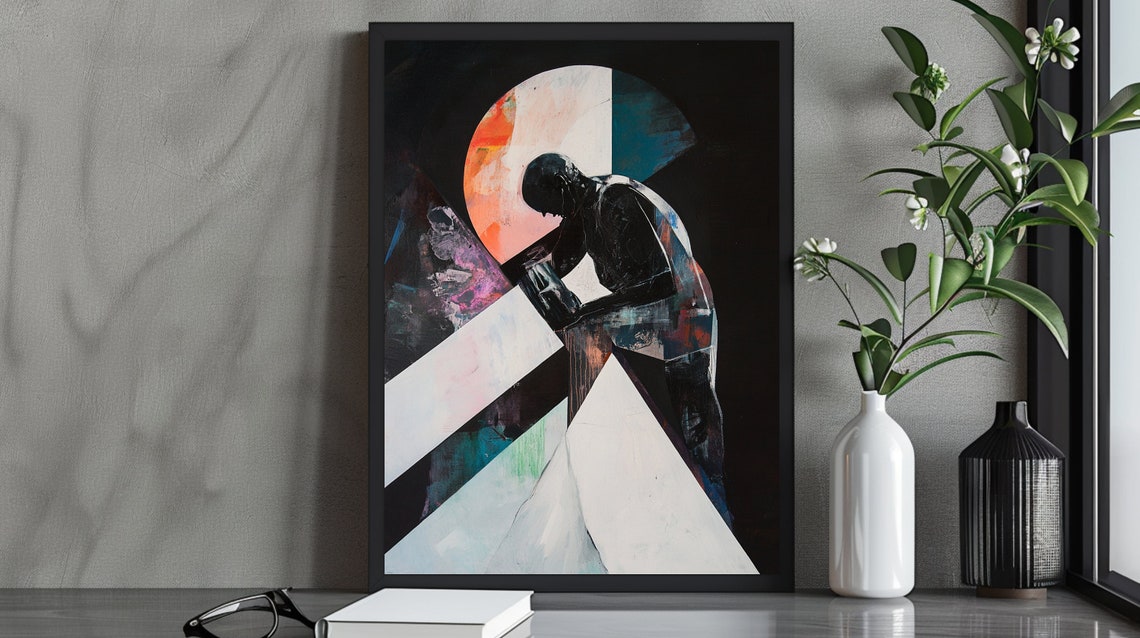 Abstract Figure in Dark Geometric Light Contemplative Modern Poster
