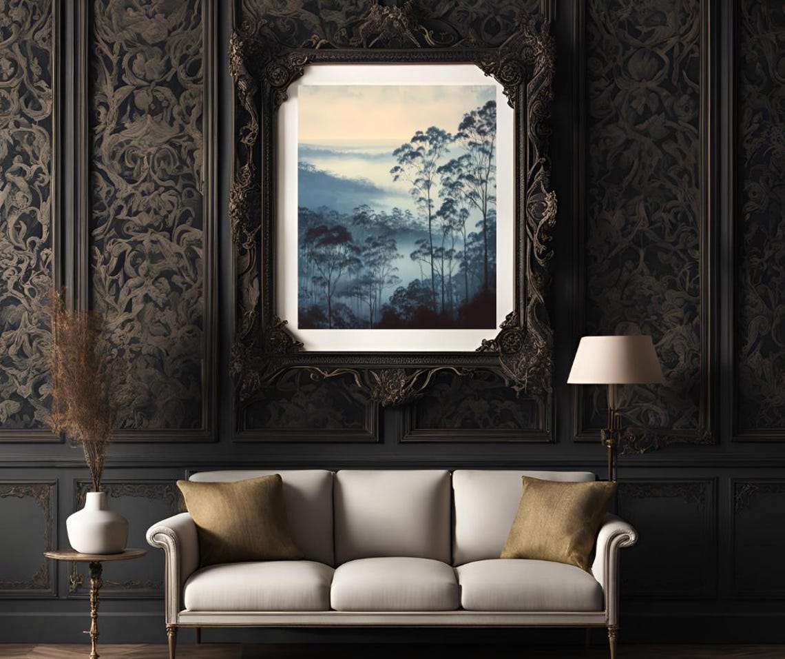 Misty Blue Forest At Dawn Foggy Tall Pine Trees Landscape Poster - Image 3
