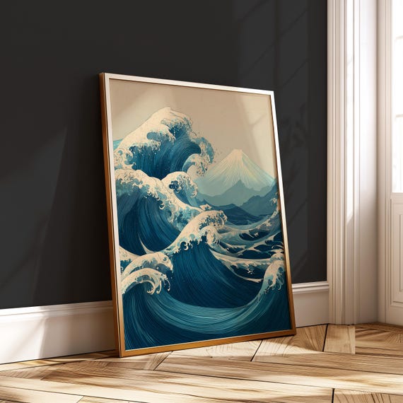 Japanese Wave And Mount Fuji Print Hokusai Style Poster Zen Ocean Artwork Instant Wall