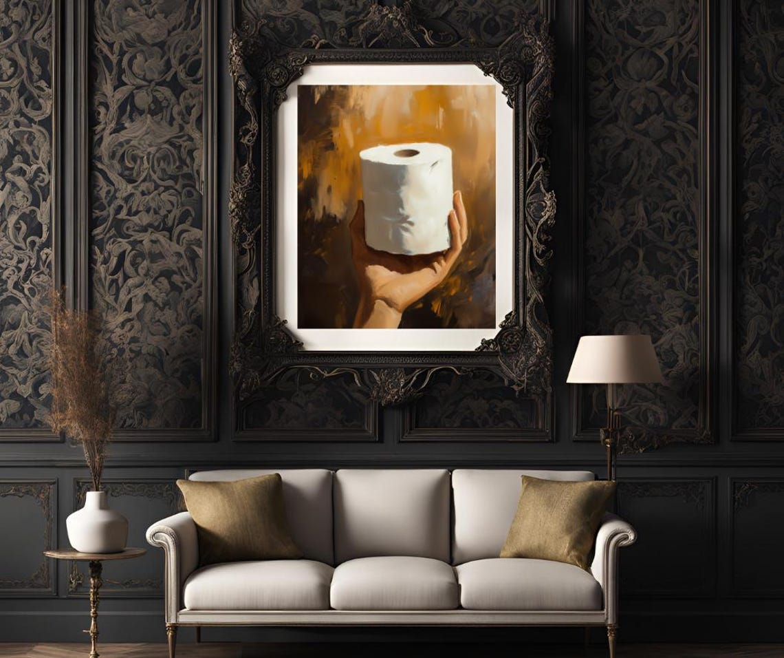 Hand Holding a Toilet Paper Roll Painterly Bathroom Humor Poster - Image 3