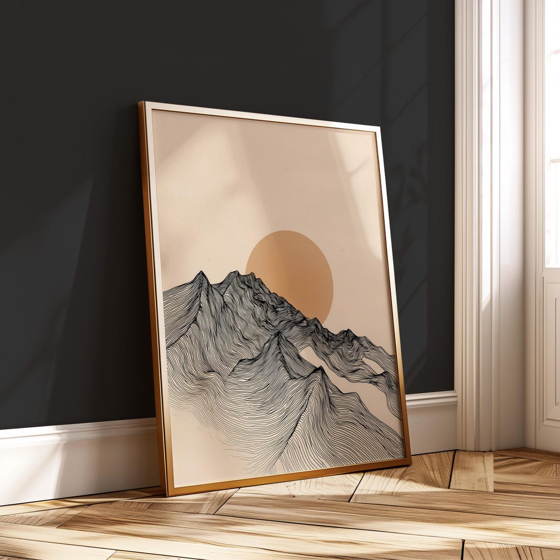Japandi Mountain Line Art Minimalist Sun Vertical Zen Style Wall Art