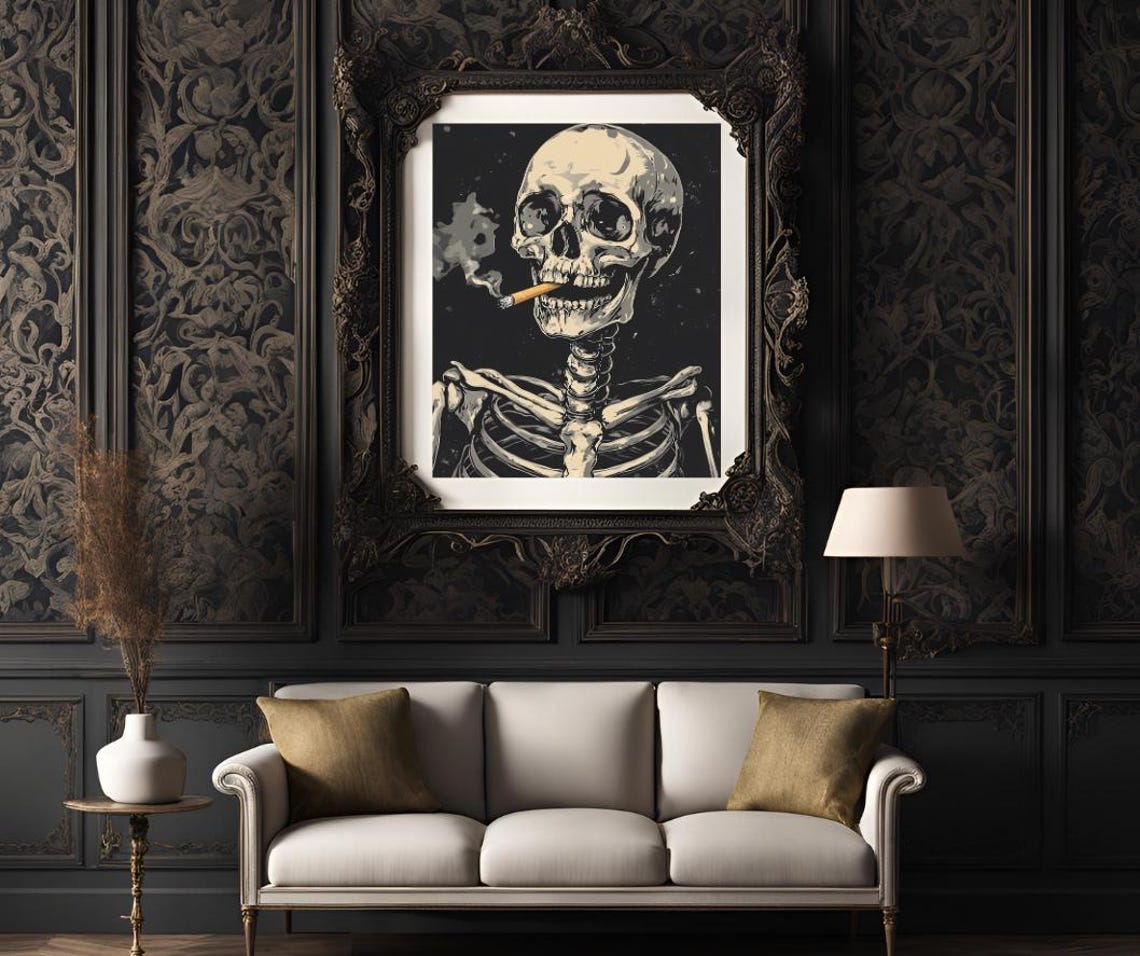Van Gogh Print Skull Of A Skeleton With Burning Cigarette Moody Dark Academia Print Dark Wall Art Skull Art Print Gothic Wall Art - Image 3