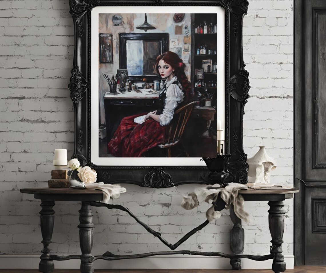 Vintage Studio Portrait of a Red-Haired Woman Artist Oil Painting Poster - Image 4