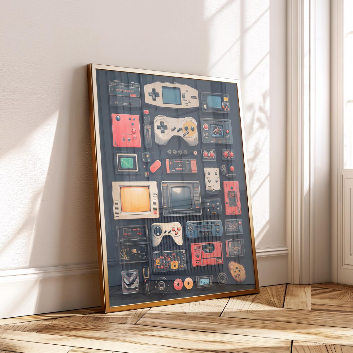 Retro Console Blueprint Poster, Vintage Gaming Art Print