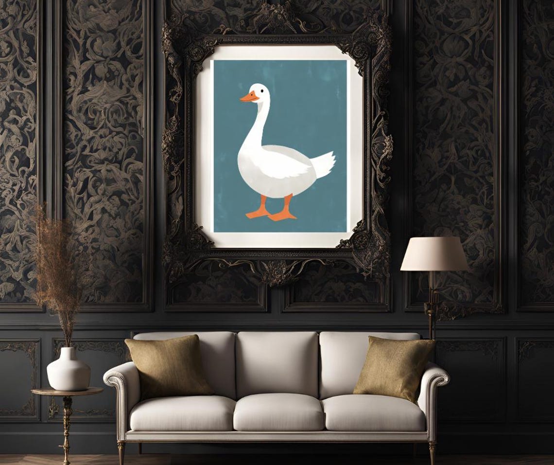 Minimalist White Goose Illustration on a Teal Background Art Poster - Image 3