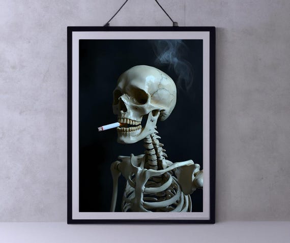 Van Gogh Print Skull Of A Skeleton With Burning Cigarette Moody Dark Academia Print Dark Wall Art Skull Art Print Gothic Wall Art