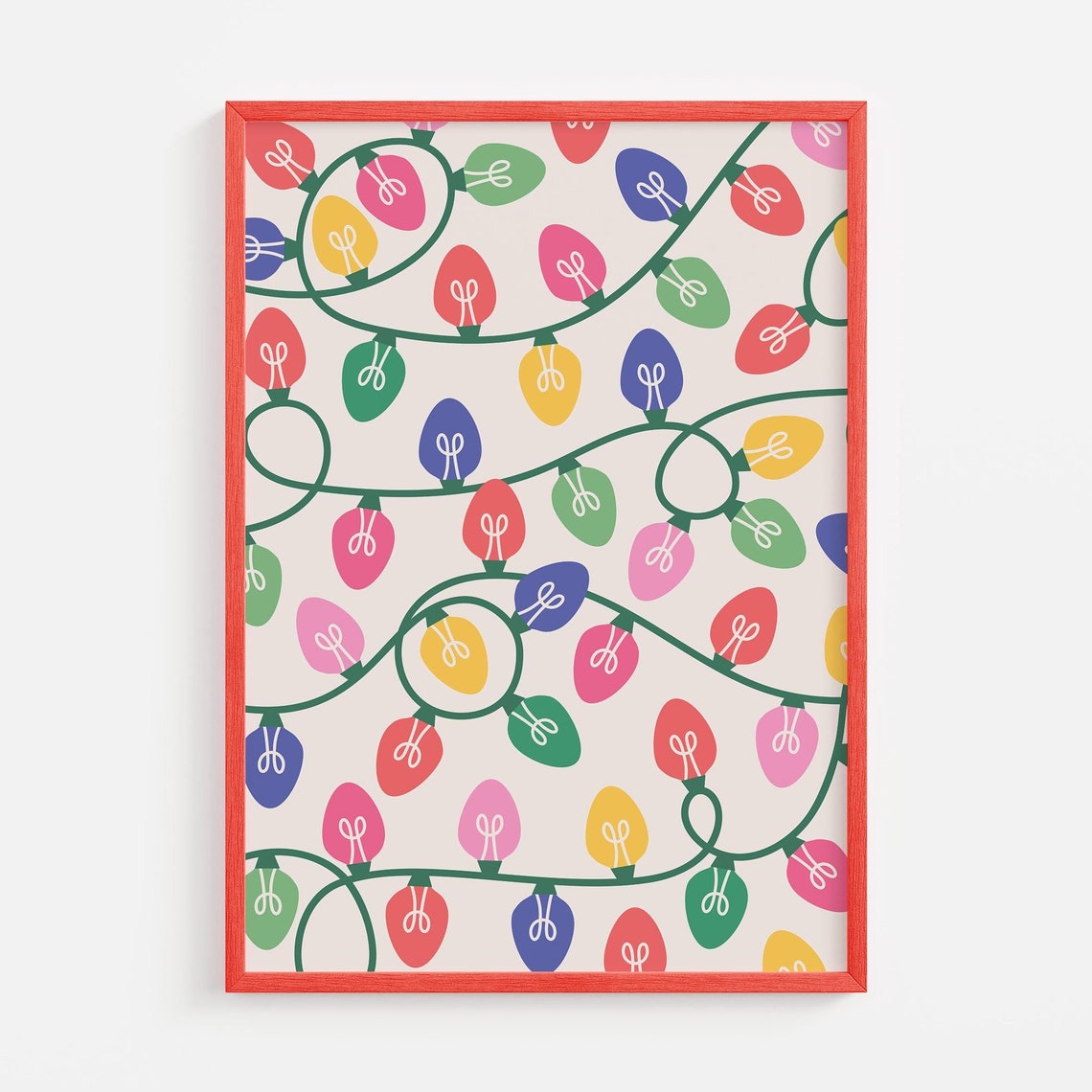 Colorful Christmas String Lights Pattern Boho Holiday Poster