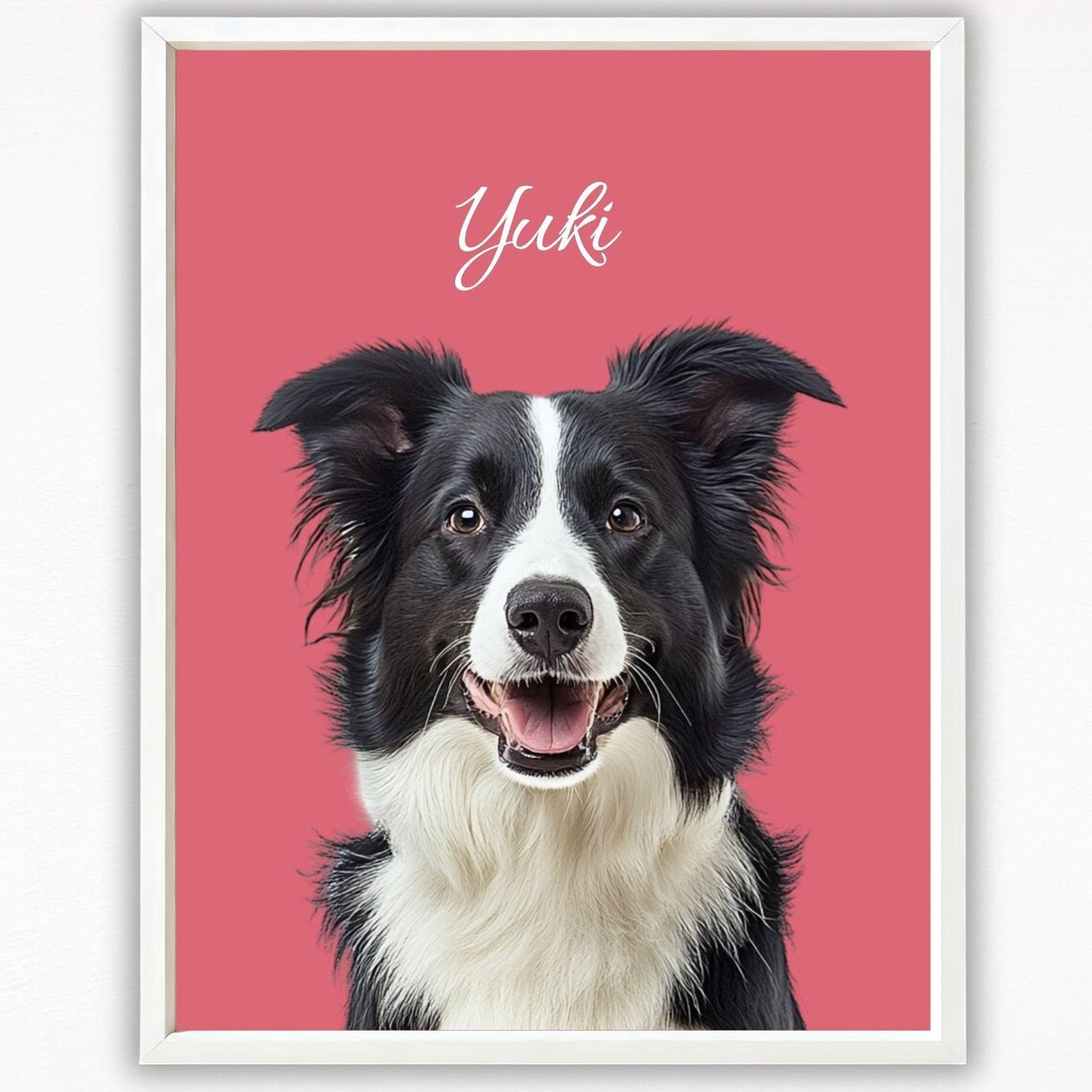 Border Collie Yuki Personalized Name Pink Pet Portrait Dog Poster