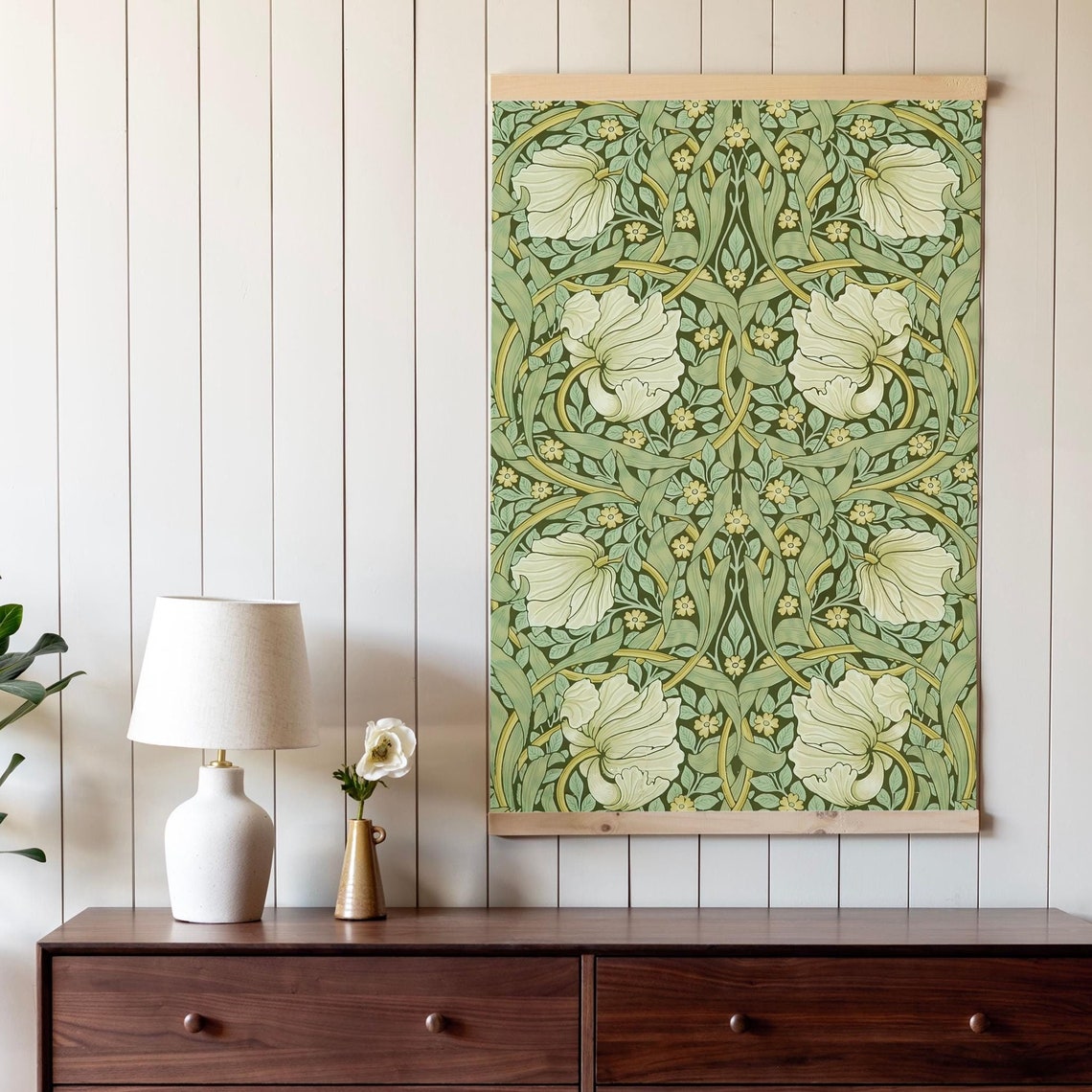 Green Pimpernel Floral Pattern William Morris Style Vertical Poster