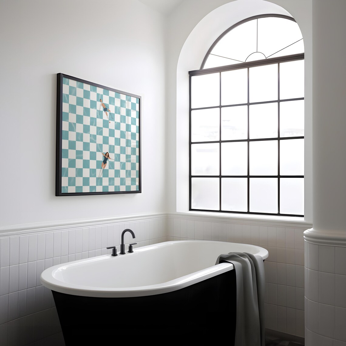Retro Checkerboard Pool Swim Poster, Beach Wall Art - Image 4