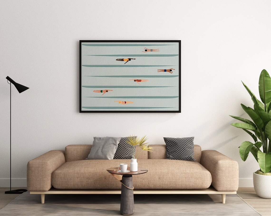 Tiny People Swimming In The Pool Art Print - Image 3