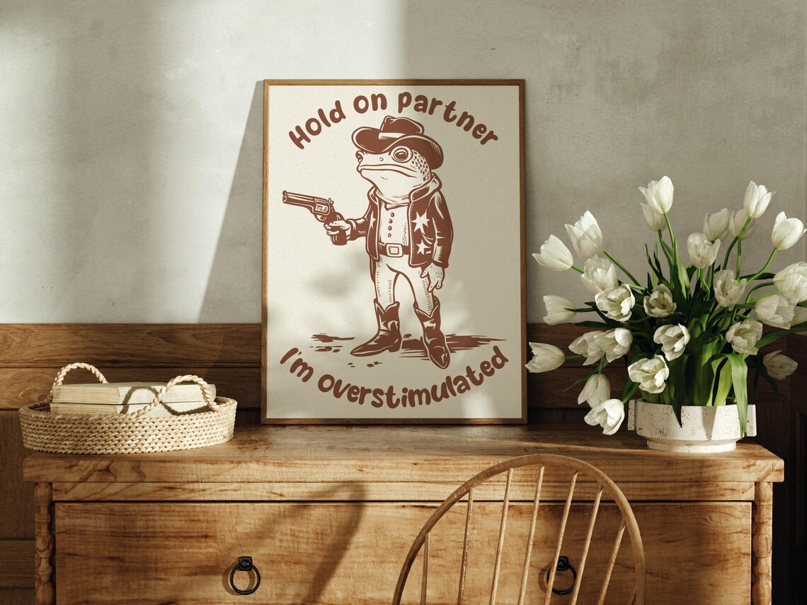 Funny Overstimulated Cowboy Frog Art Print, Dorm Decor - Image 4