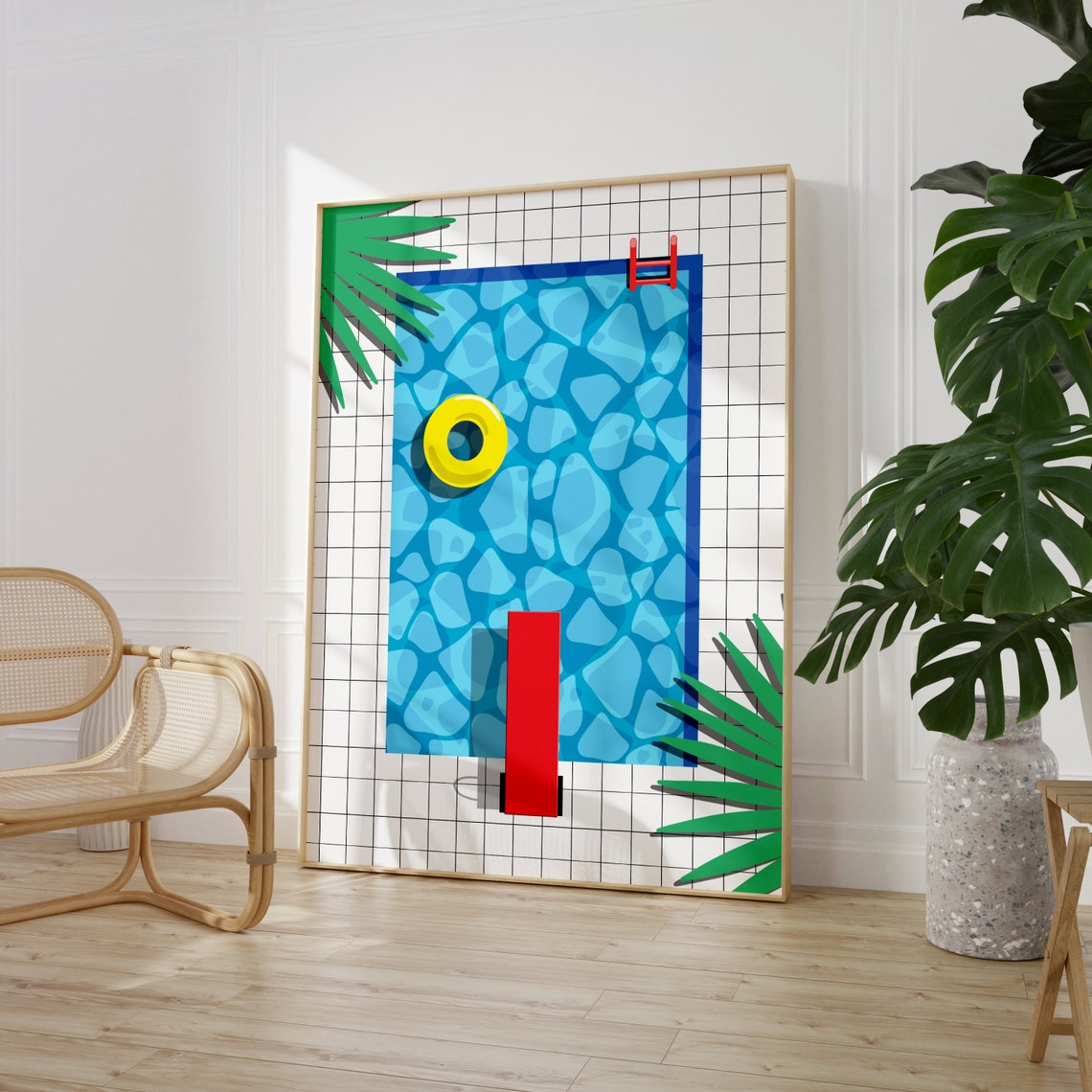 Retro Aerial Swimming Pool Float Diving Board Palm Vintage Poster - Image 2