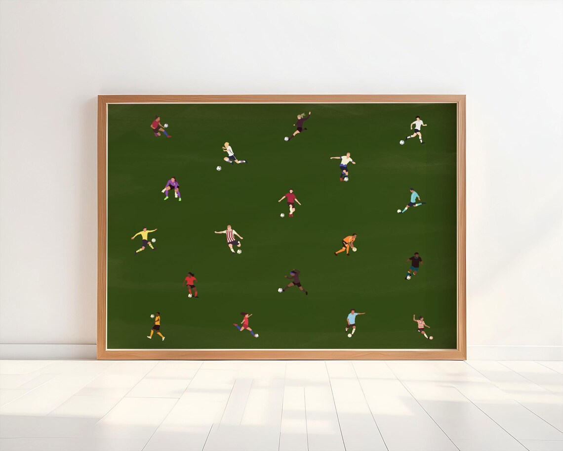 Tiny Soccer Players Minimalist People Art Poster