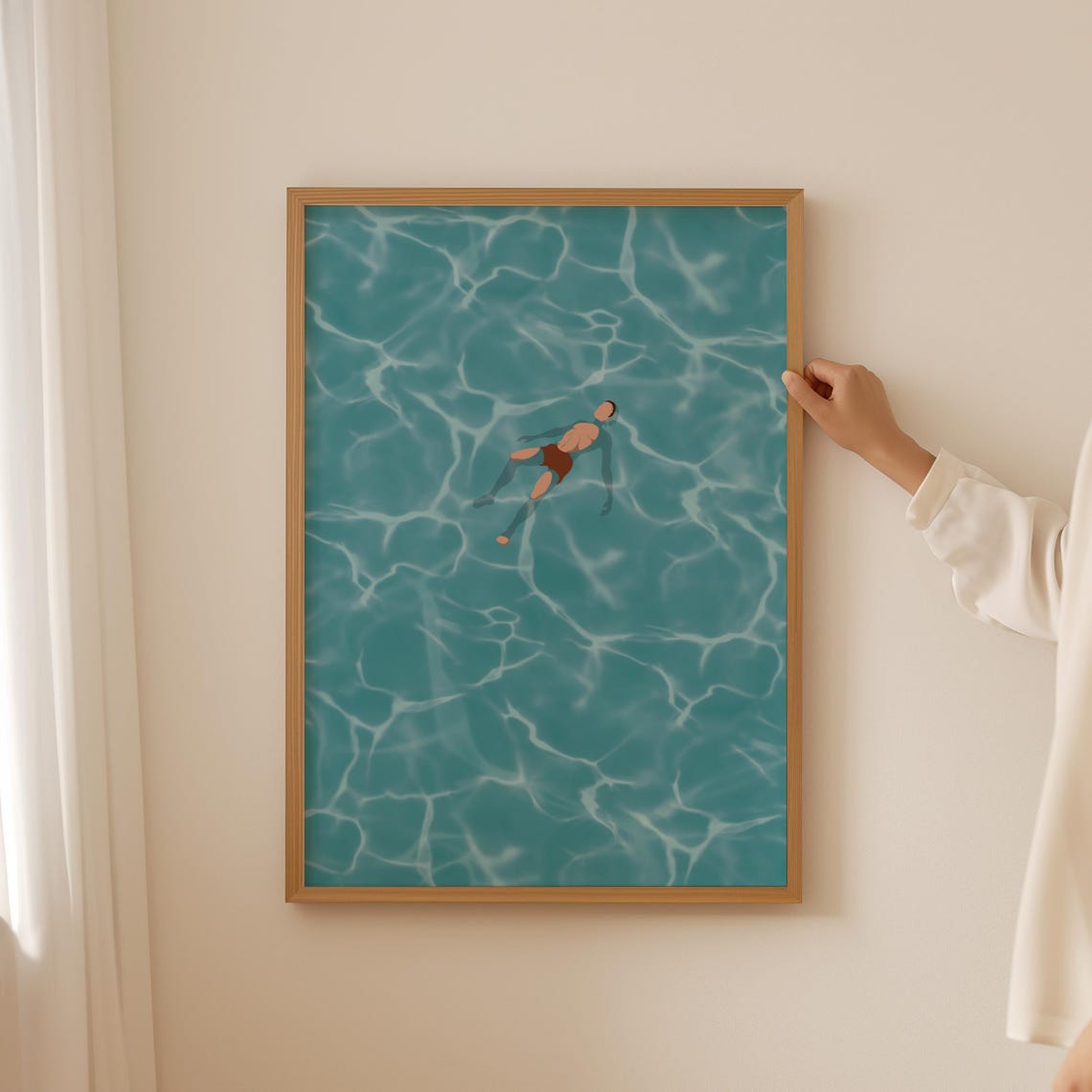 Swimmer Floating In Turquoise Water Ripples Minimalist Art Poster
