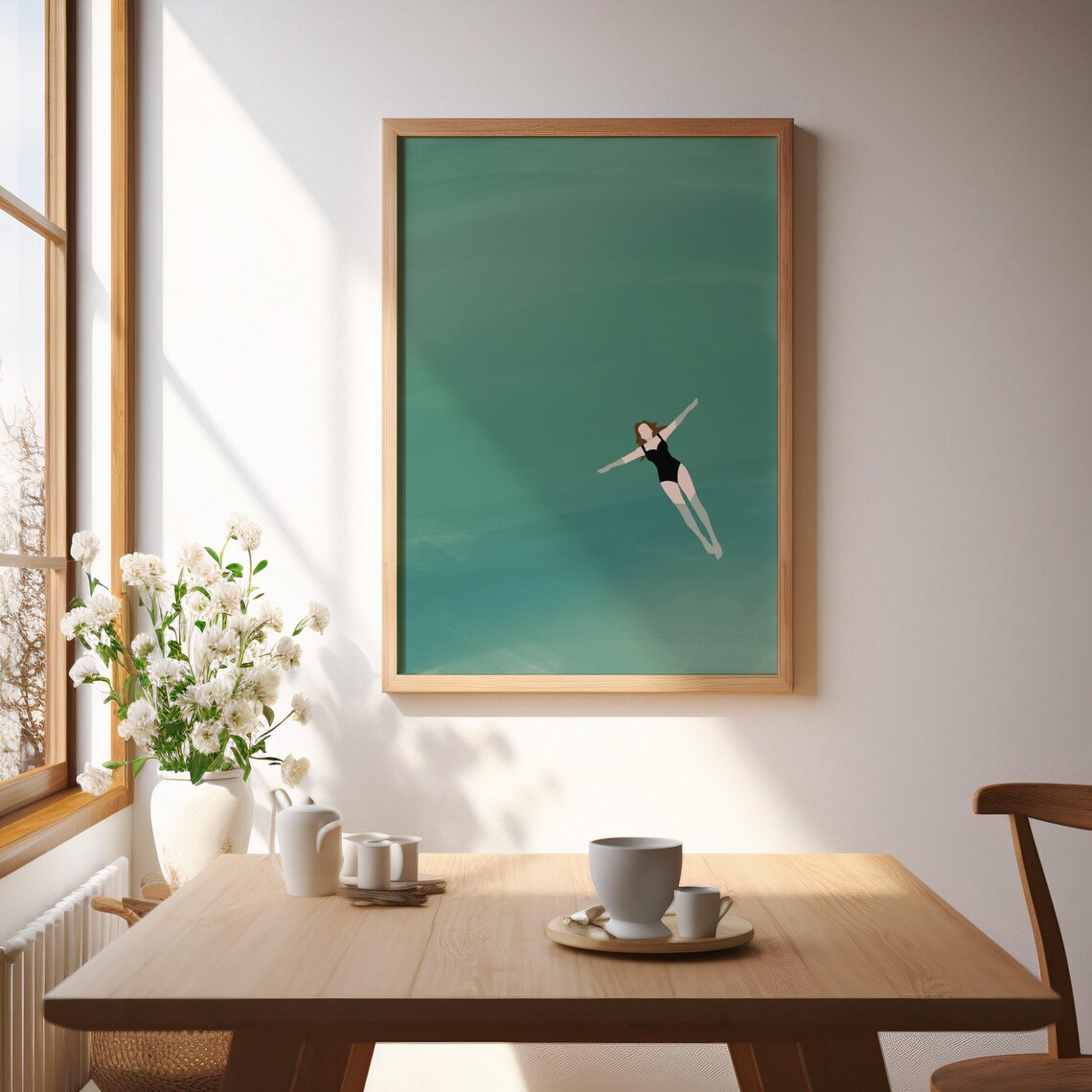 Woman Floating In Water Print, Cute Summer Wall Poster - Image 3