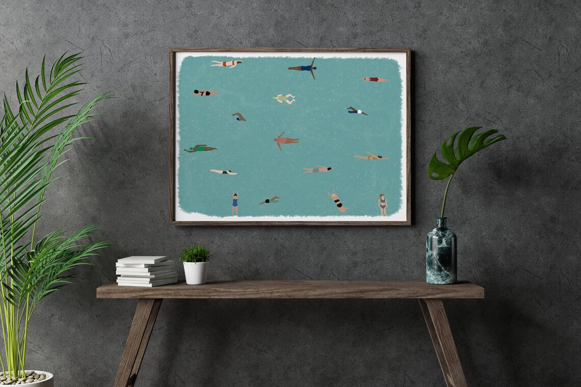 Tiny People Swimming In Pool, Playful Pool Art Print - Image 3