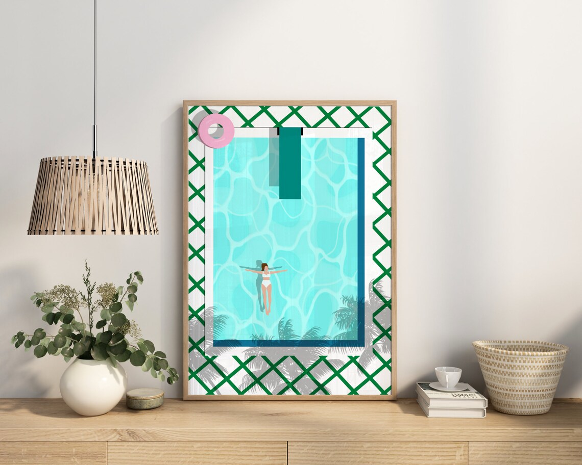 Girl In Pool Swimming Art Print, Kids Room Decor - Image 3