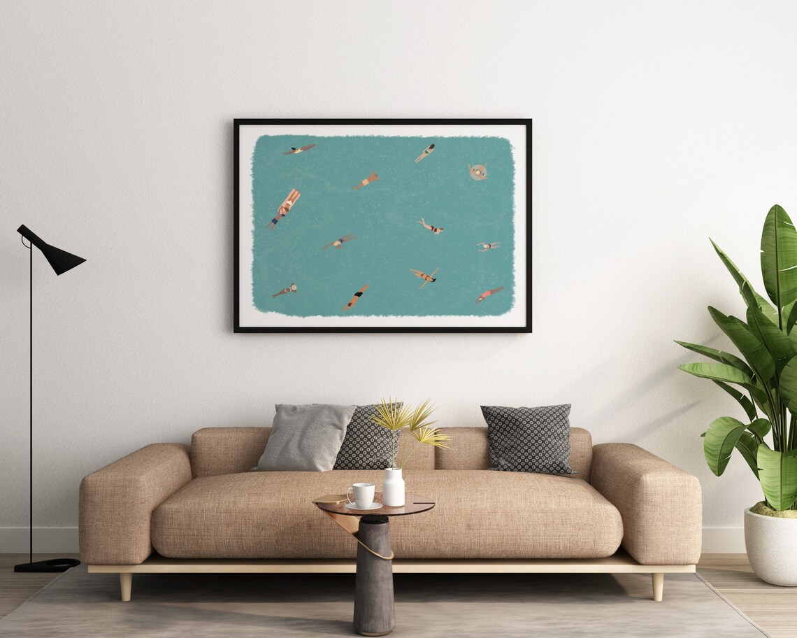 People Swimming In Pool, Minimalist Summer Art Print - Image 2