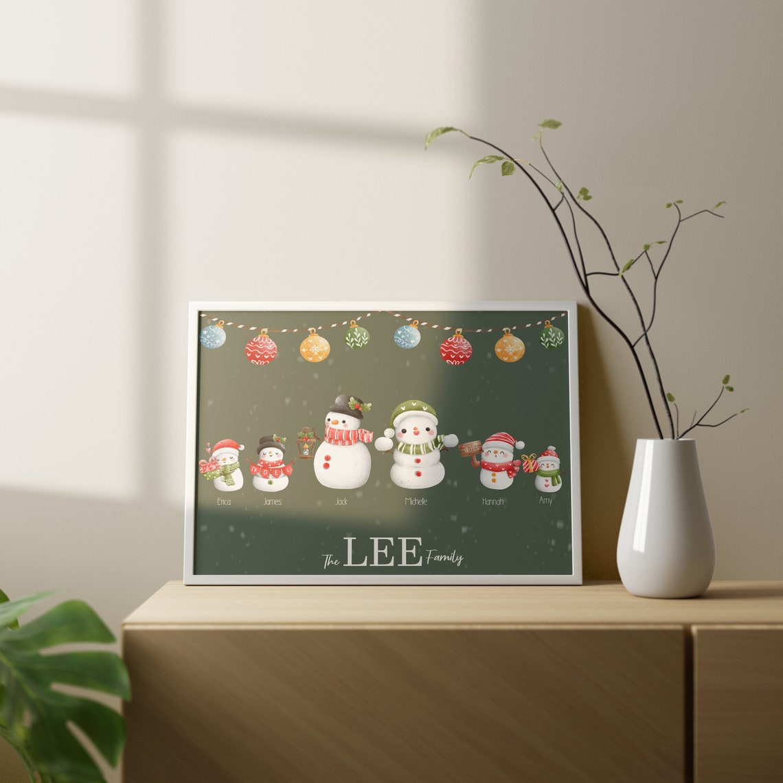 Personalized Snowman Family Christmas Ornament Garland Art Poster - Image 4