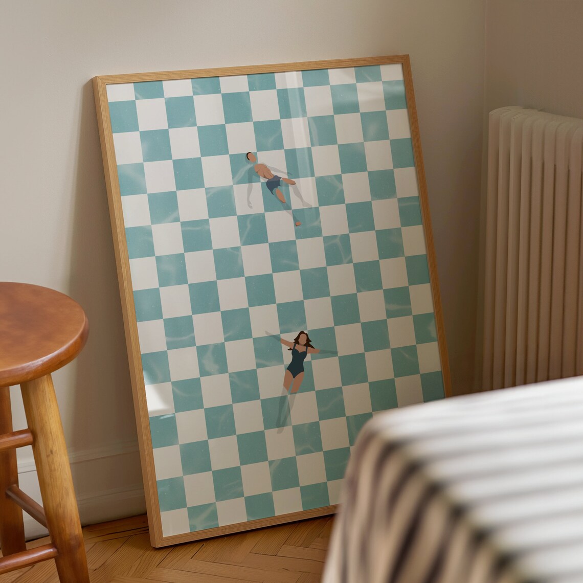 People at Pool Retro Checkerboard Poster Print - Image 2