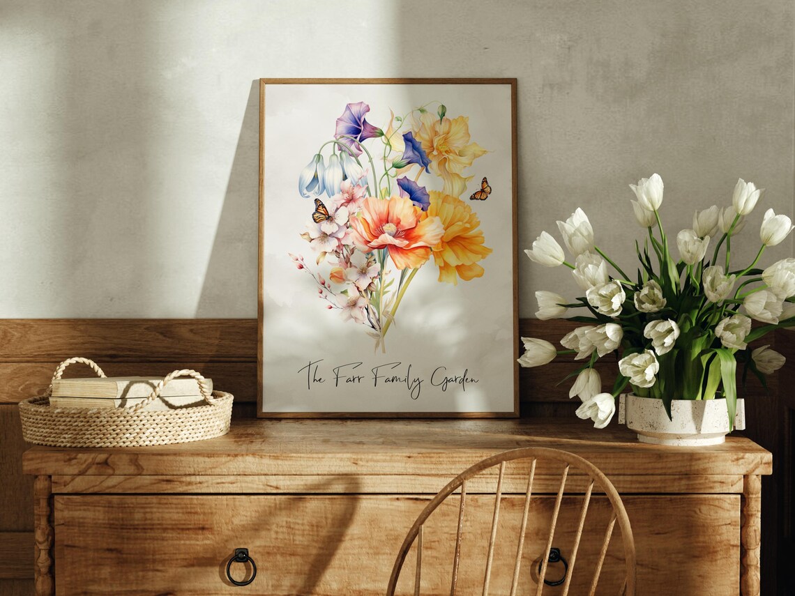 Birth Flower Bouquet Personalized Garden Art Print - Image 2