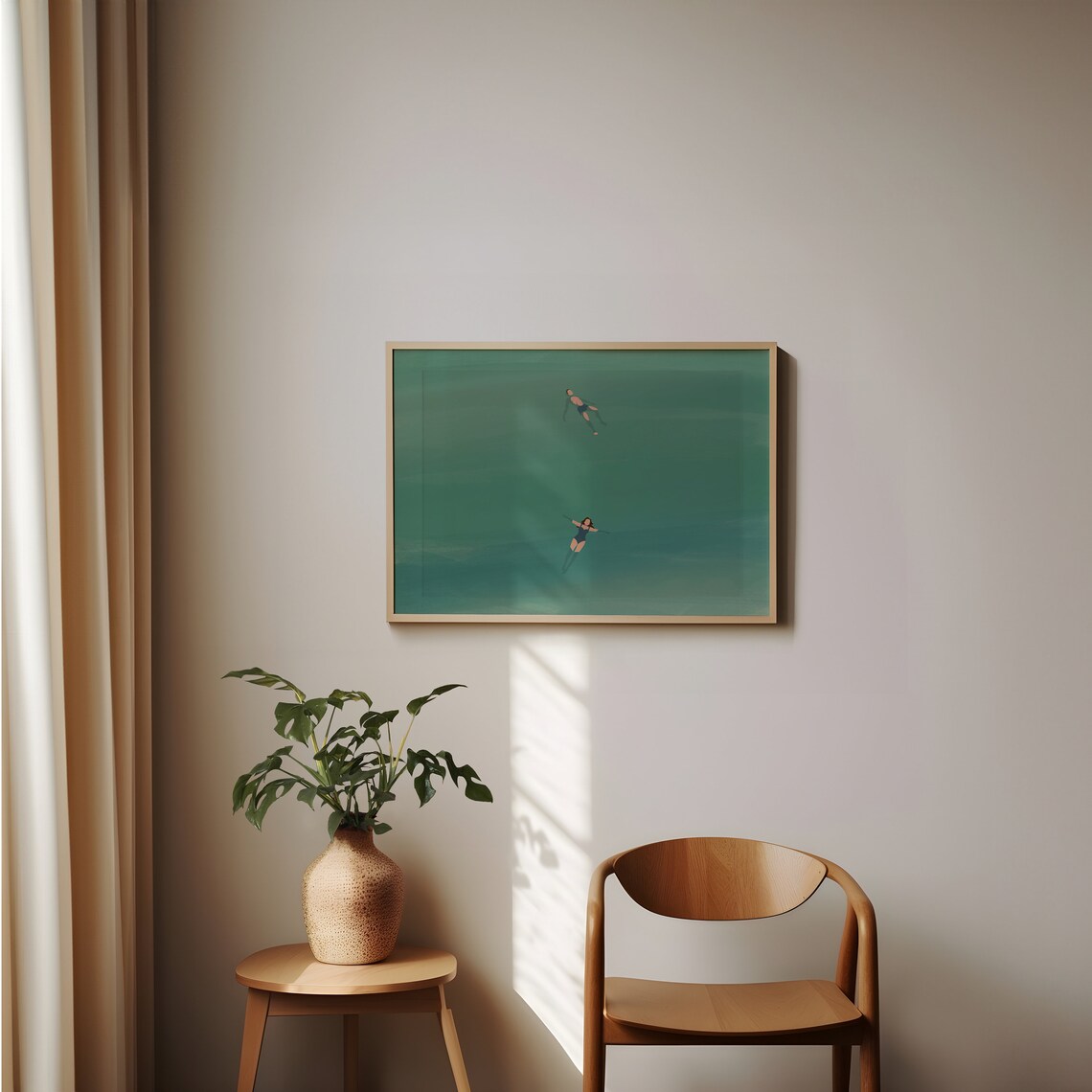 Man And Woman Floating In Water Beach Art Print - Image 3