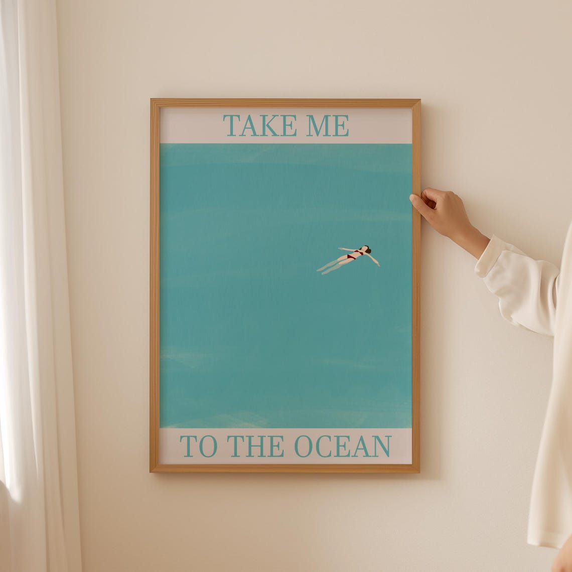 Take Me To The Ocean Swimmer Turquoise Sea Minimalist Poster