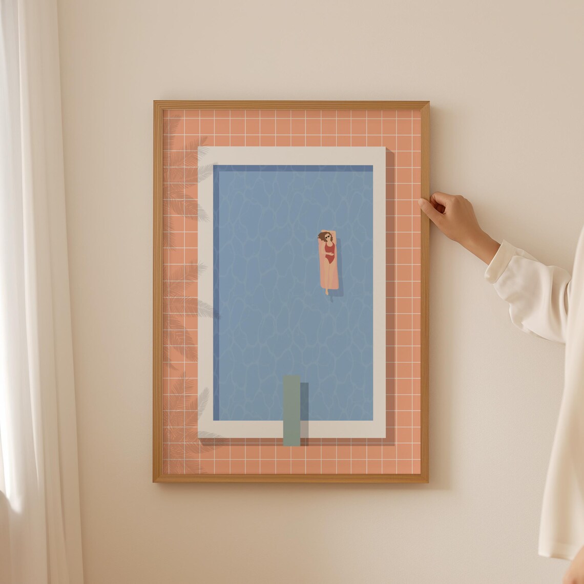 Swimmer Floating Retro Pool Print, Minimalist Summer