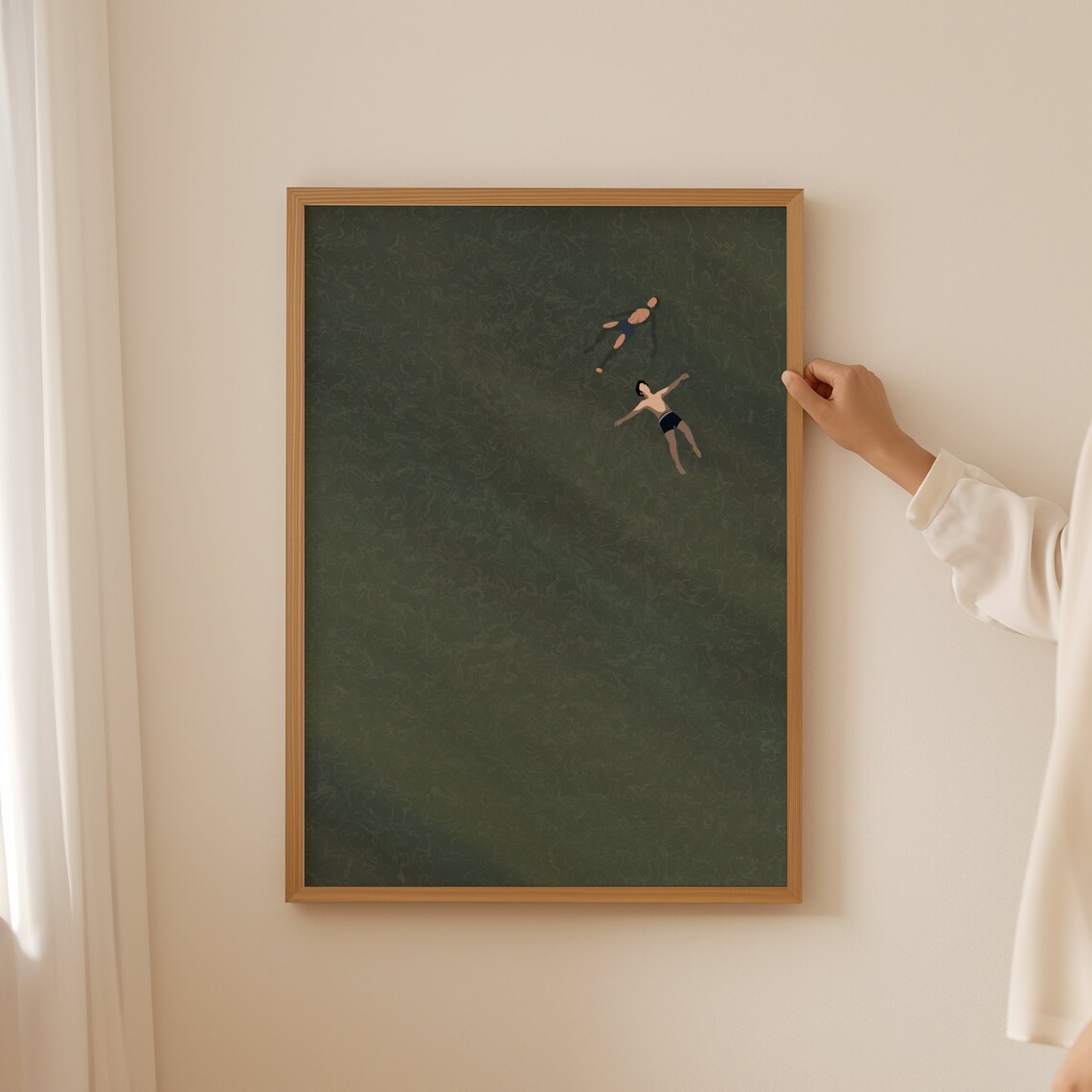 Men Floating In Water Art Print, Beach House Decor