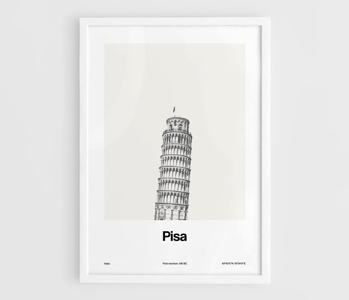Pisa Minimalist Travel Poster, Tuscany Italy Print