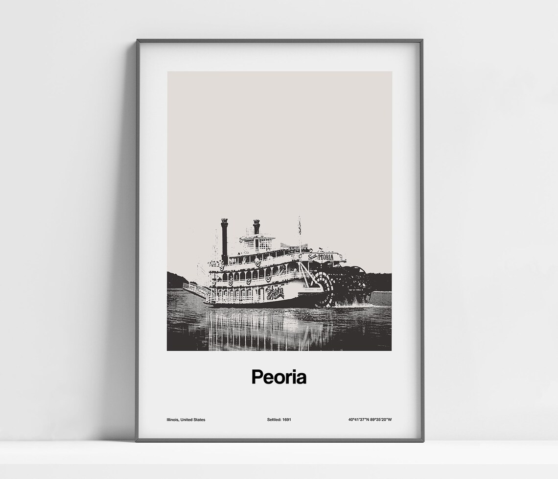 Peoria Illinois Poster Peoria Il Print Spirit Of Peoria Illinois River Watershed Peoria Wall Art Minimalist Custom City Print