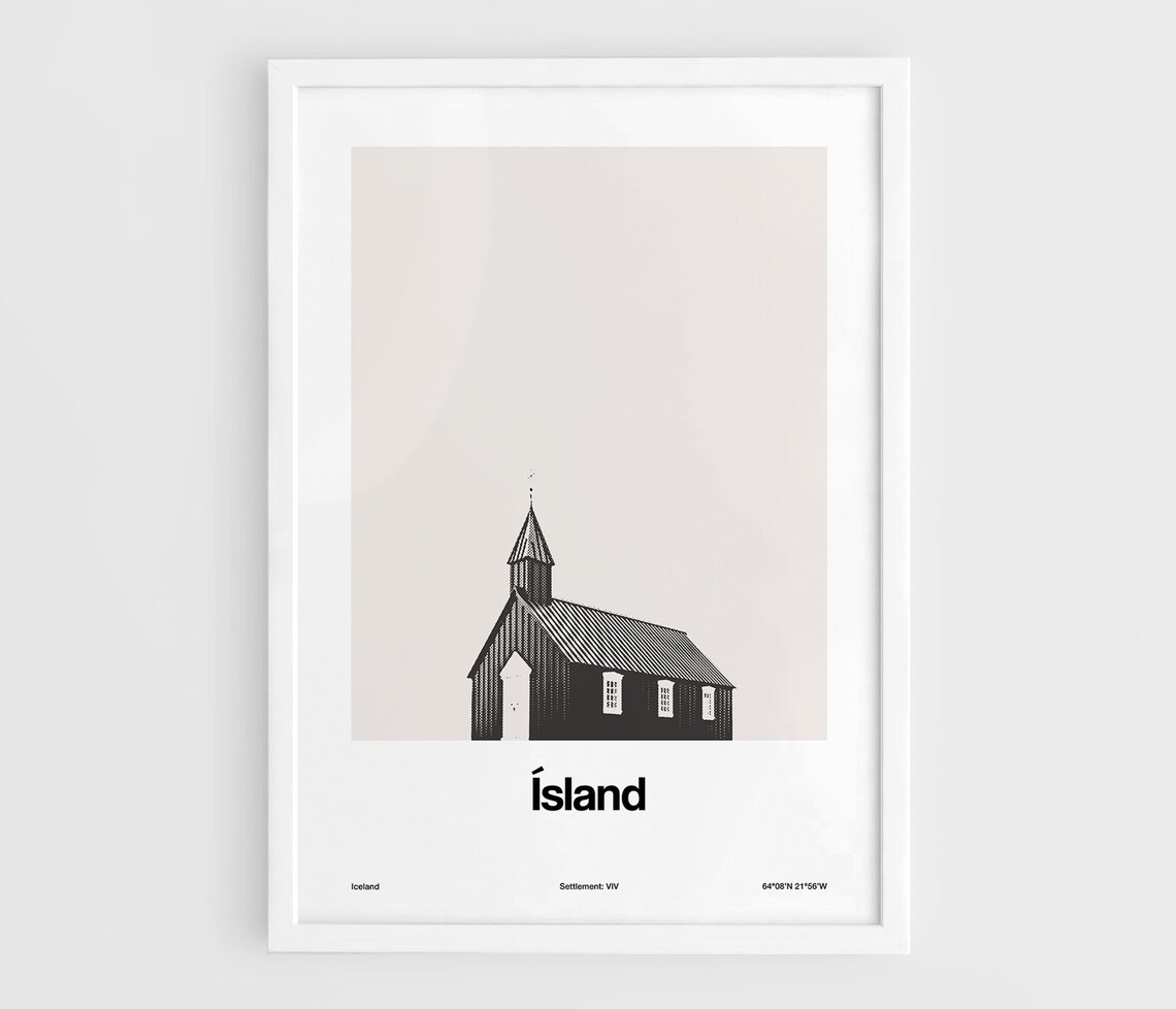 Budir Black Church, Iceland Minimalist Art Print