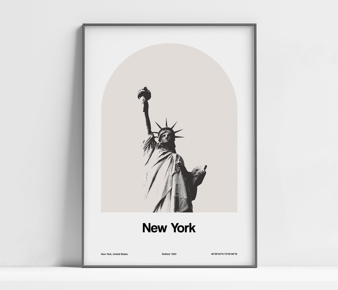 New York City Poster Statue Of Liberty Print New York Skyline New York Landmark New York Photo Wall Art Minimalist Custom City Print