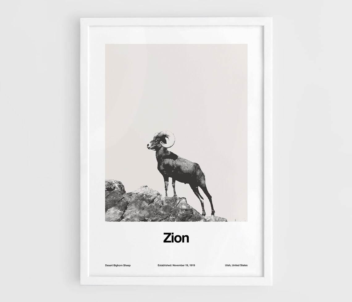Zion National Park Desert Bighorn Sheep, Minimalist Art Print