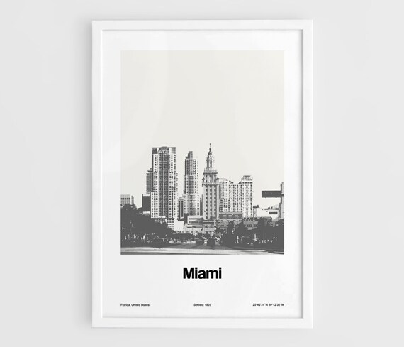 Miami Skyline Art Print, Minimalist Custom Cityscape