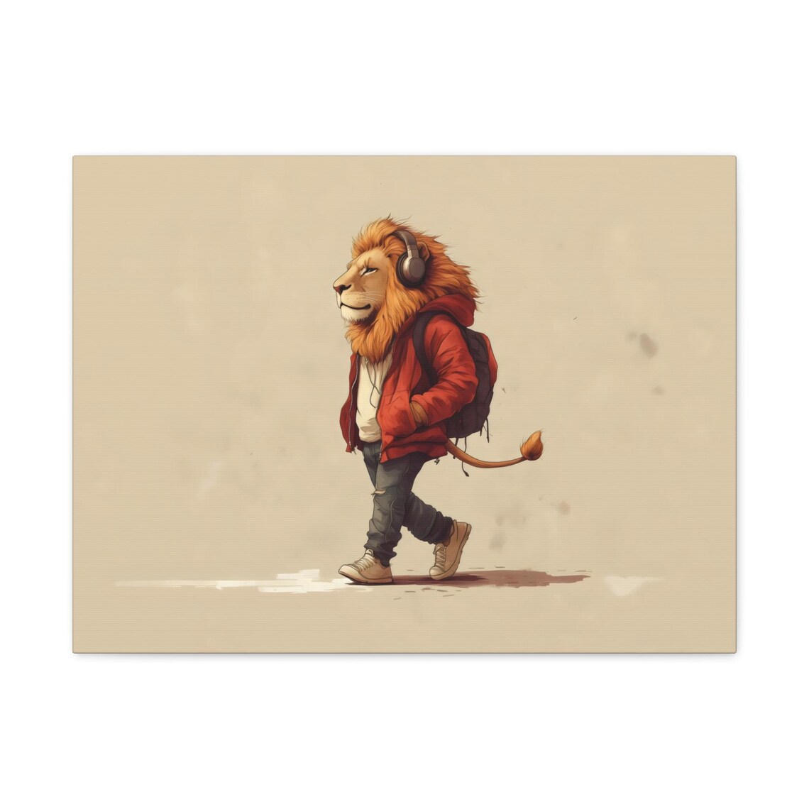 Hipster Lion in Red Hoodie Headphones Cool Streetwear Animal Poster - Image 2