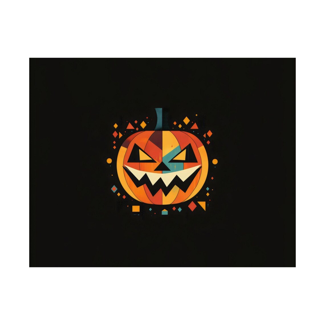 Geometric Jack O Lantern Pumpkin Halloween Art on Black Background Spooky Poster - Image 3