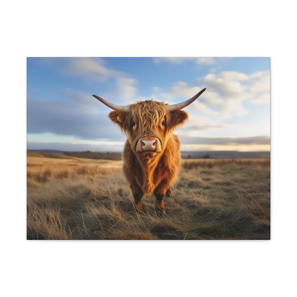 Shaggy Highland Cow Portrait in Sunny Grassland Morning Glow Poster - Image 3