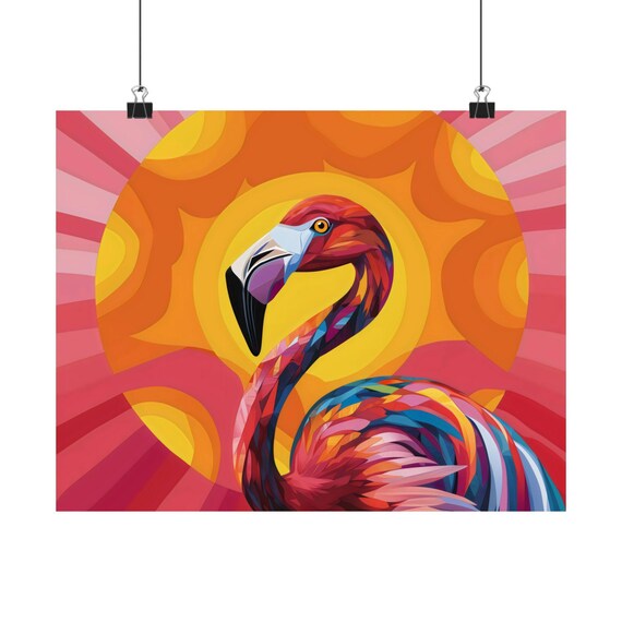 Flamingo Geometric Poster Print Landscape Modern Painting Bright Calm Relaxing Wall Print Airbnb Art Wall Decor
