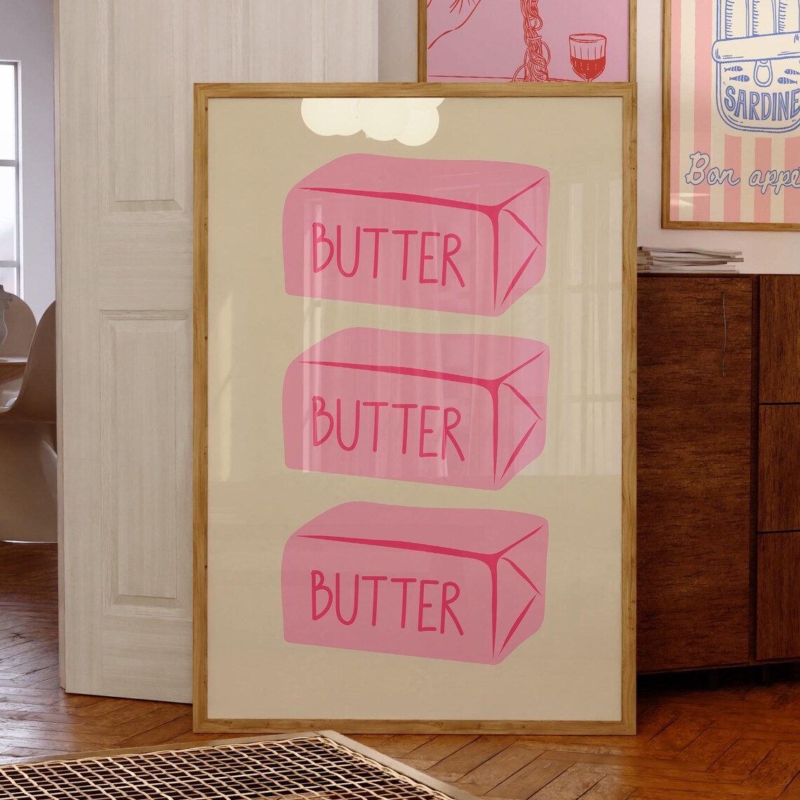 Pink Retro Butter Blocks Funky Kitchen Art Print for Food Lovers