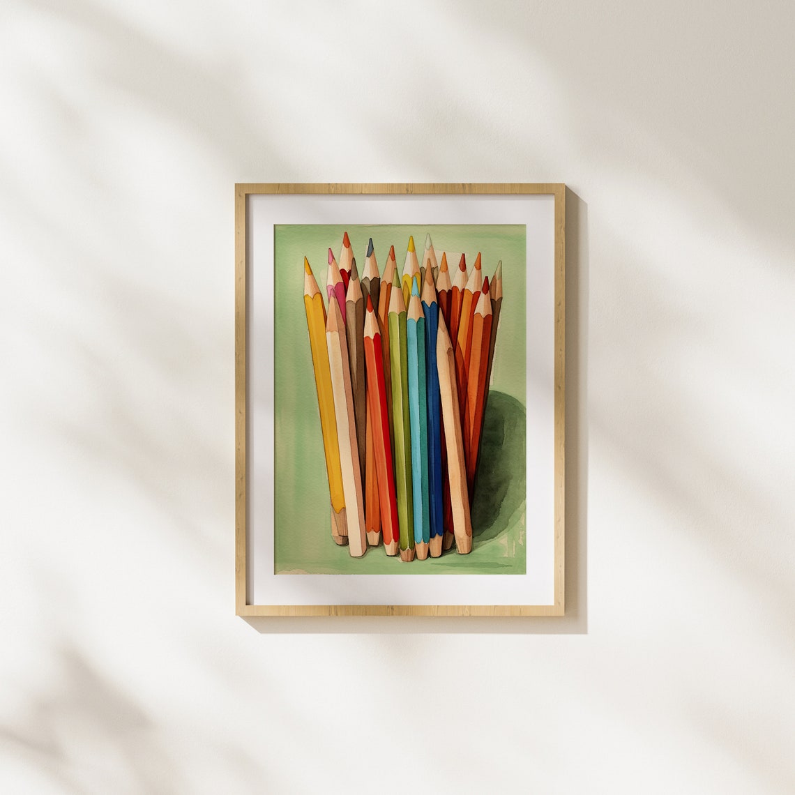 Bundle of Colored Pencils on Green Artistic School Supplies Poster