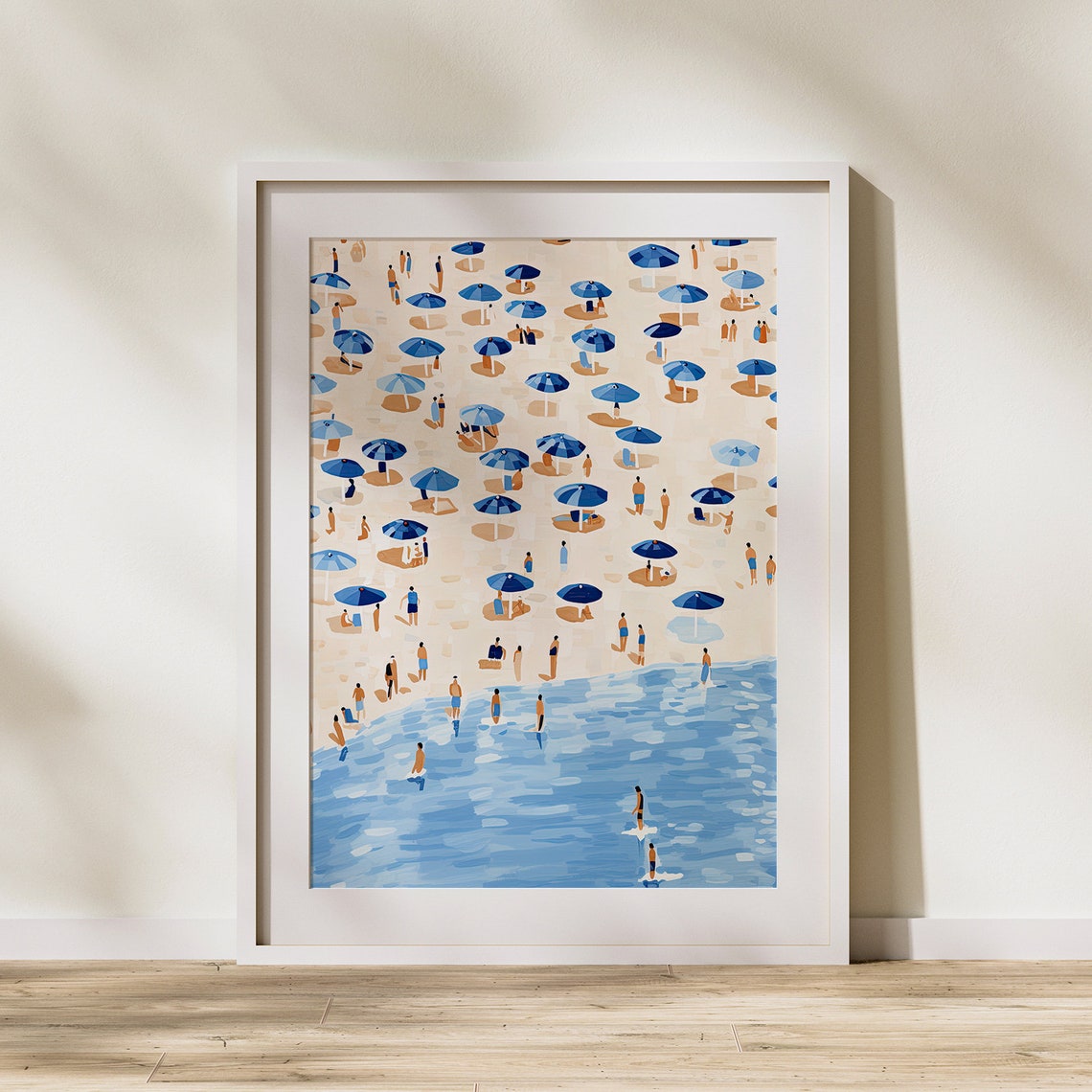 Matching Pair of Aerial Beach Scenes with Blue Umbrellas Poster - Image 2