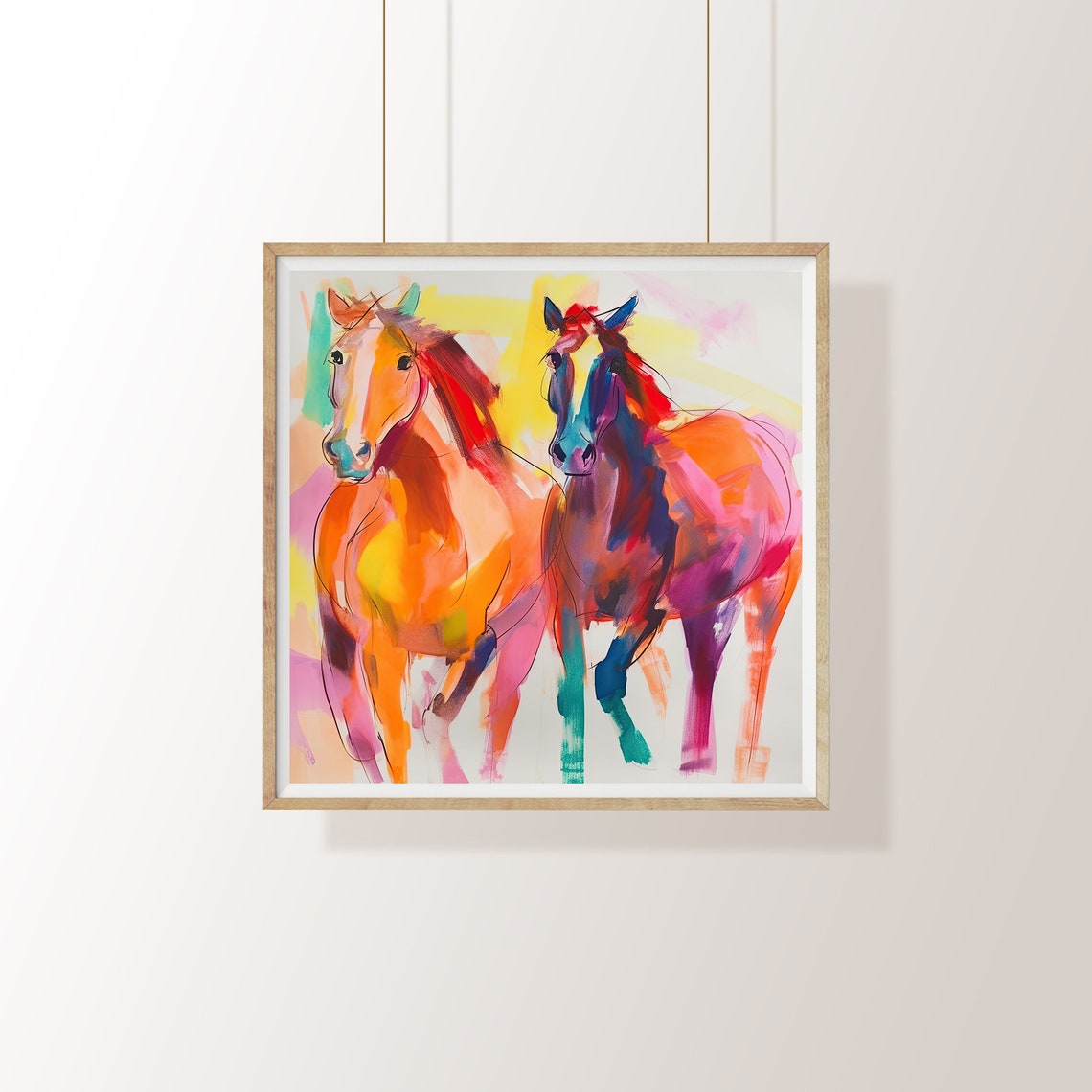Colorful Abstract Expressionist Two Horses Vibrant Equine Poster