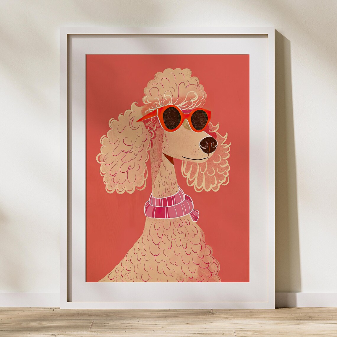 Glamorous Poodle In Red Sunglasses Retro Fashion Dog Illustration Poster - Image 2