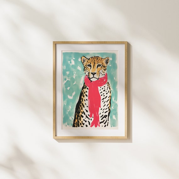 Leopard Animal Scarf Wild Modern Art Illustration Wall Pink Fun