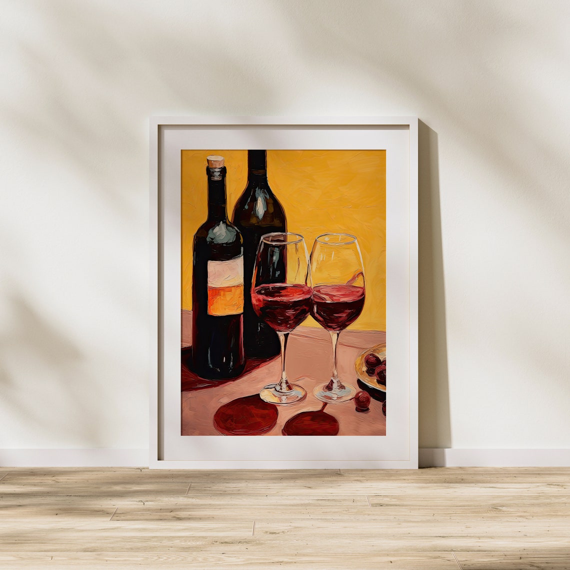 Red Wine Bottles and Glasses with Grapes Warm Still Life Poster - Image 2