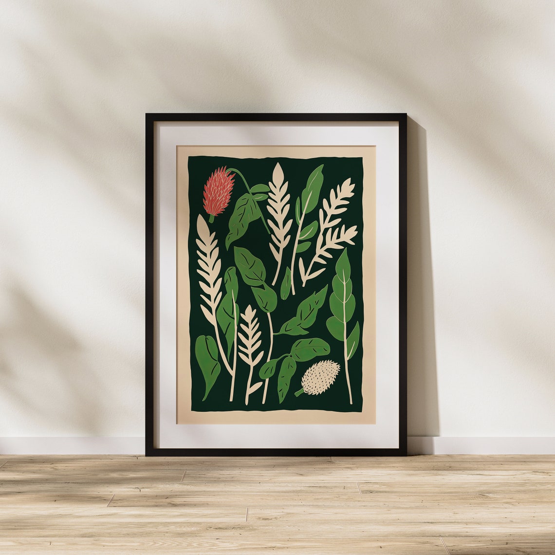 Modern Botanical Leaf Study On Deep Green Dark Background Poster - Image 2